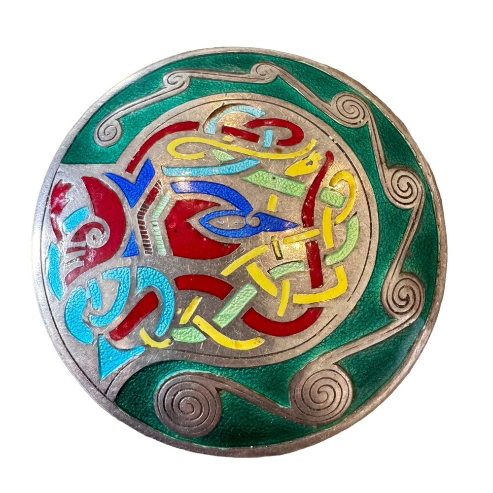 Sterling Silver Dublin Ireland Enamel Book of Kells Brooch vintage 28.49 Gr